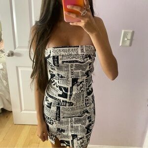 Garage Newspaper Print Mini Dress